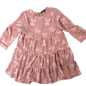 On Blue Pink Floral Embroidered Tiered Dress 3/4 sleeve Boho Womens Large Ruffle